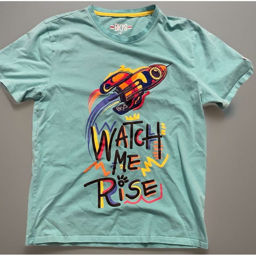 BKYS Short Sleeve T-Shirt Teal Watch Me Rise Rocket Colorful Medium JBHS